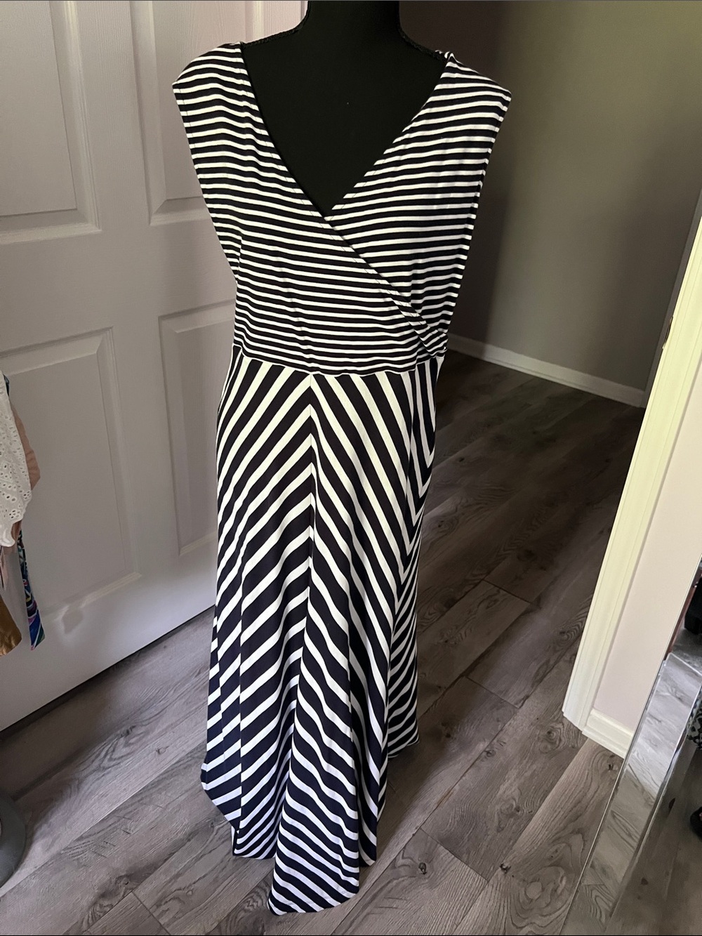 Talbots Black and White Striped Maxi Dress